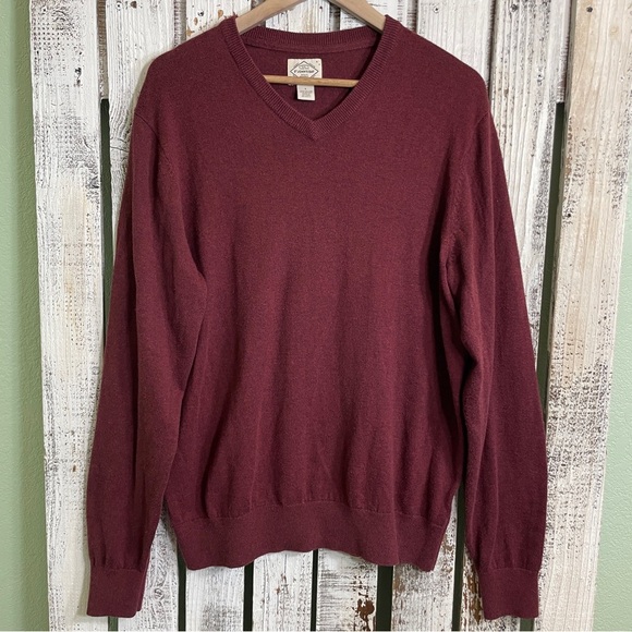 St John's Bay Men’s Pull On Sweater Maroon V-Neck Cotton Blend Size Large - Picture 1 of 6